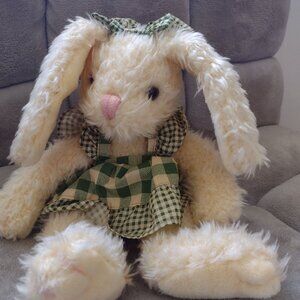 Dan Dee Vintage 10" Bunny Rabbit Cream Floppy Ears Gingham Dress Cottage Core
